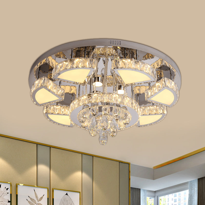 Modern Led Spotlight With Waterfall Crystal Shade For Bedroom Ceiling In Chrome 24’/31.5’ W