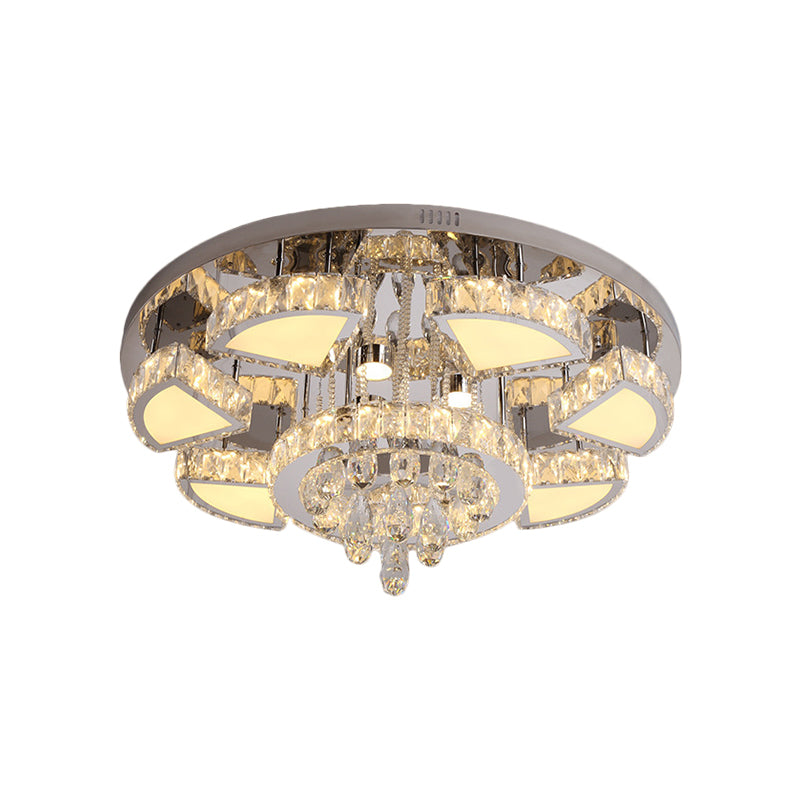 Modern Led Spotlight With Waterfall Crystal Shade For Bedroom Ceiling In Chrome 24’/31.5’ W