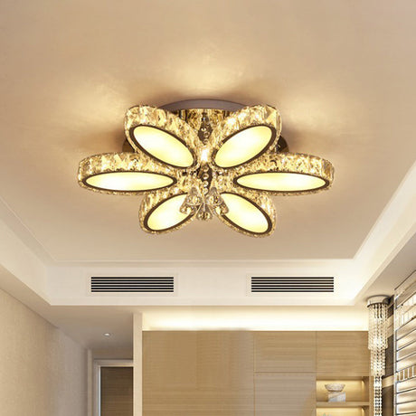 Modernist Blossom Chrome Flushmount Light With Clear Crystal 6/8 Heads - Ideal For Living Room
