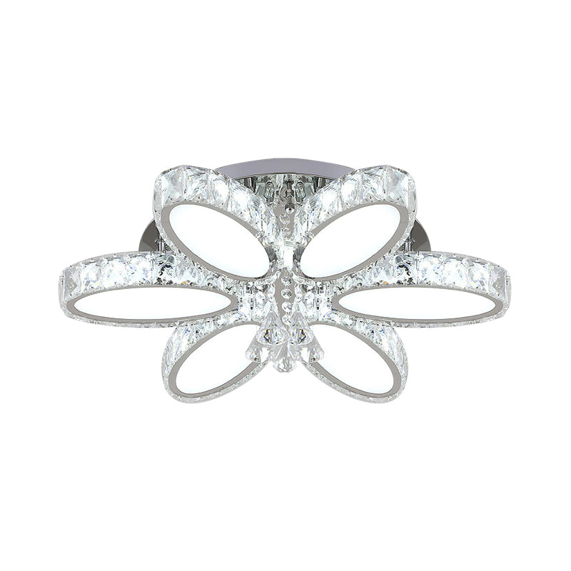 Modernist Blossom Chrome Flushmount Light With Clear Crystal 6/8 Heads - Ideal For Living Room