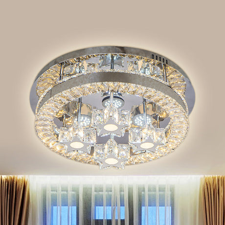 Modern Led Crystal Ceiling Light In Chrome - Semi-Circle/Spiral Design Flush Mount For Minimalist