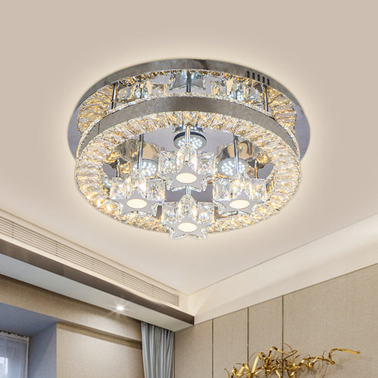 Modern Led Crystal Ceiling Light In Chrome - Semi-Circle/Spiral Design Flush Mount For Minimalist