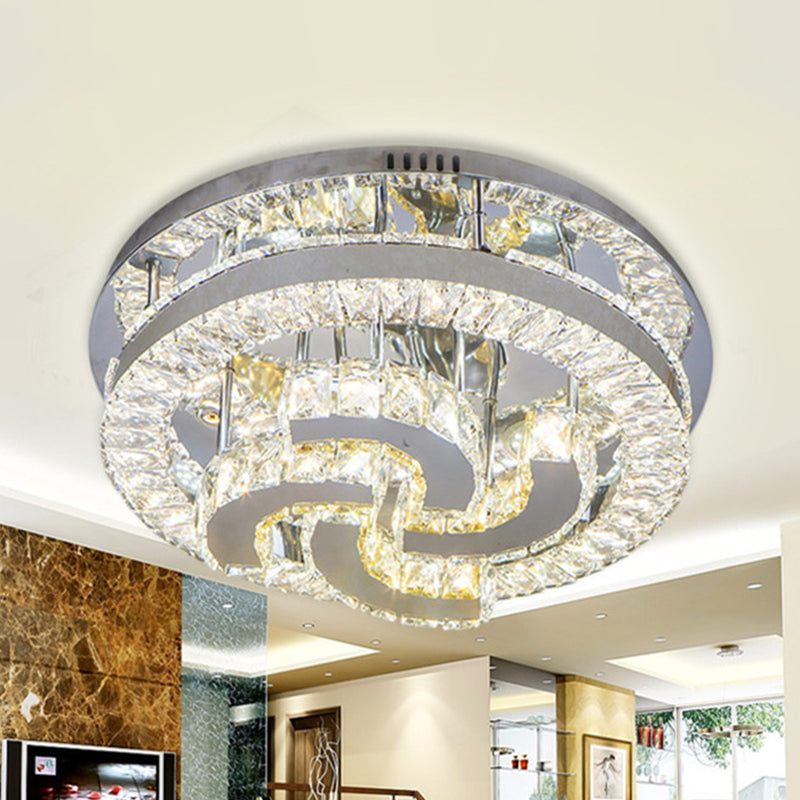 Modern Led Crystal Ceiling Light In Chrome - Semi-Circle/Spiral Design Flush Mount For Minimalist