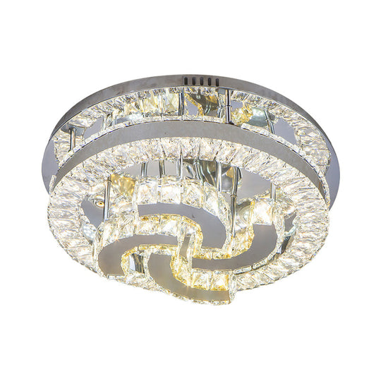 Modern Led Crystal Ceiling Light In Chrome - Semi - Circle/Spiral Design Flush Mount For Minimalist