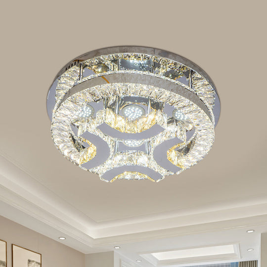 Modern Led Crystal Ceiling Light In Chrome - Semi - Circle/Spiral Design Flush Mount For Minimalist