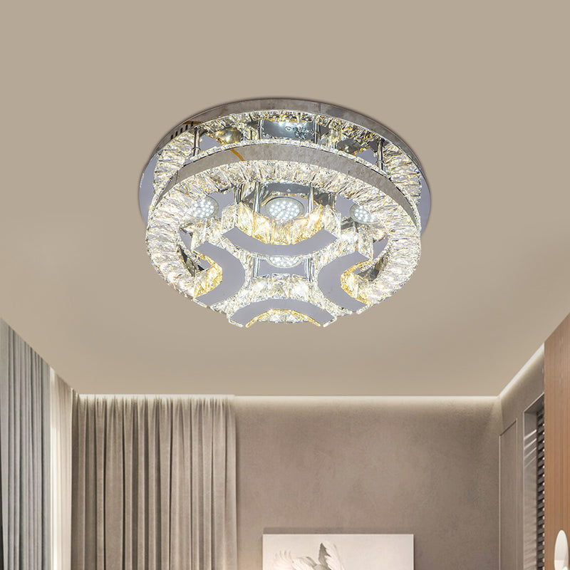 Modern Led Crystal Ceiling Light In Chrome - Semi - Circle/Spiral Design Flush Mount For Minimalist
