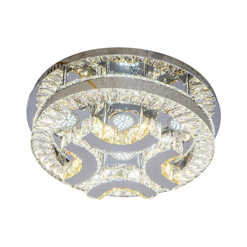 Modern Led Crystal Ceiling Light In Chrome - Semi - Circle/Spiral Design Flush Mount For Minimalist