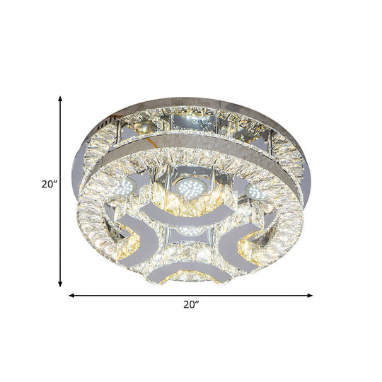 Modern Led Crystal Ceiling Light In Chrome - Semi-Circle/Spiral Design Flush Mount For Minimalist