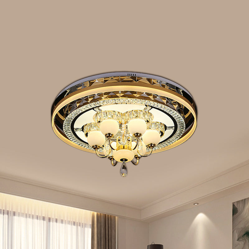 Gold Led Crystal Flush Mount Ceiling Light With Remote Dimming And Opal Shade’.