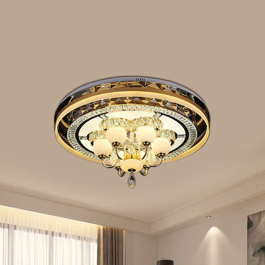 Gold Led Crystal Flush Mount Ceiling Light With Remote Dimming And Opal Shade’.