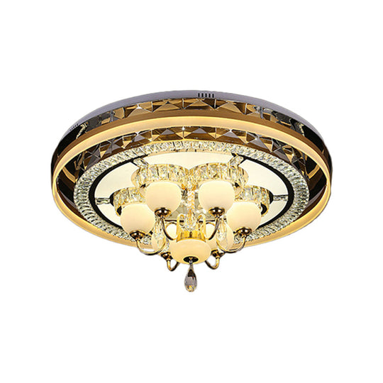 Gold Led Crystal Flush Mount Ceiling Light With Remote Dimming And Opal Shade’.