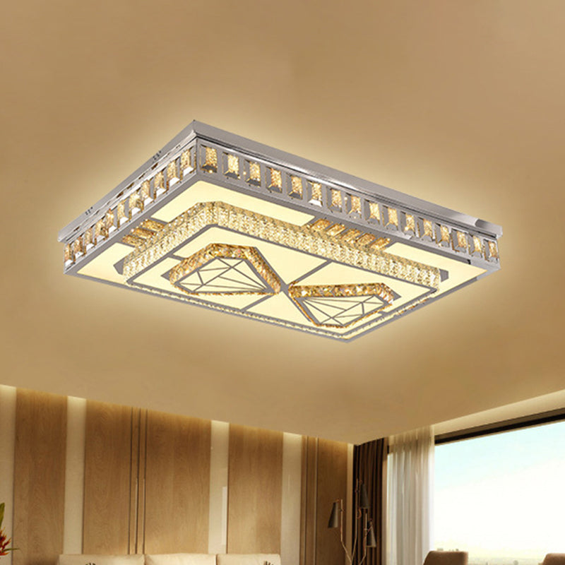 Modern Led Crystal Flush Mount Ceiling Light In Chrome With Diamond Design / Rectangle
