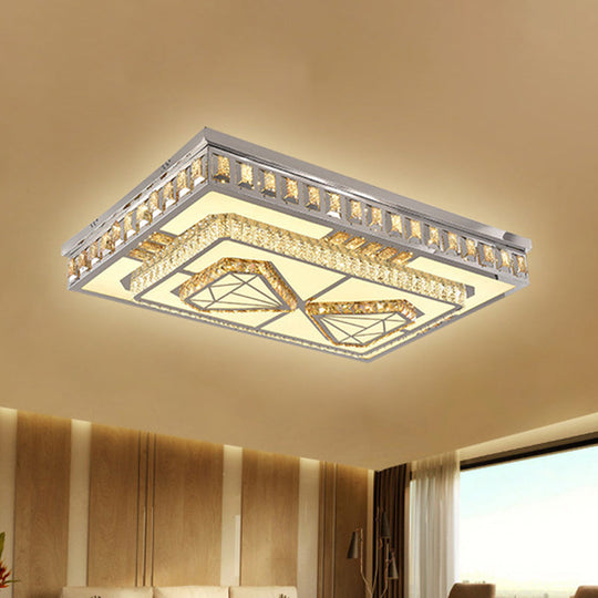 Modern Led Crystal Flush Mount Ceiling Light In Chrome With Diamond Design / Rectangle
