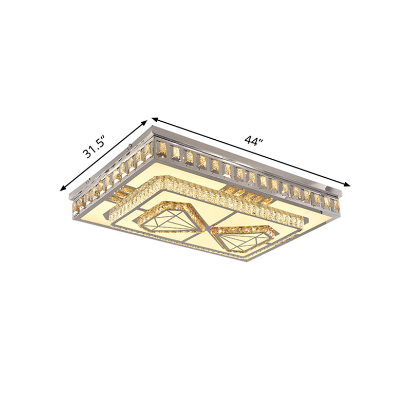 Modern Led Crystal Flush Mount Ceiling Light In Chrome With Diamond Design