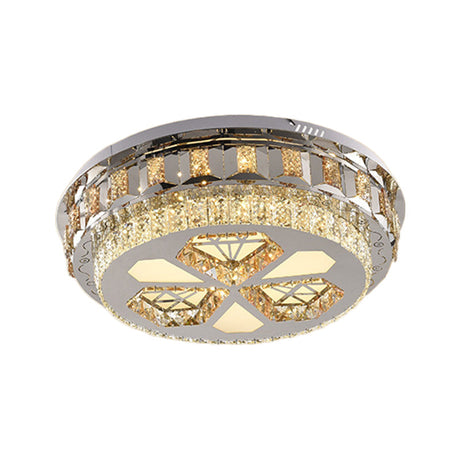 Modern Led Crystal Flush Mount Ceiling Light In Chrome With Diamond Design