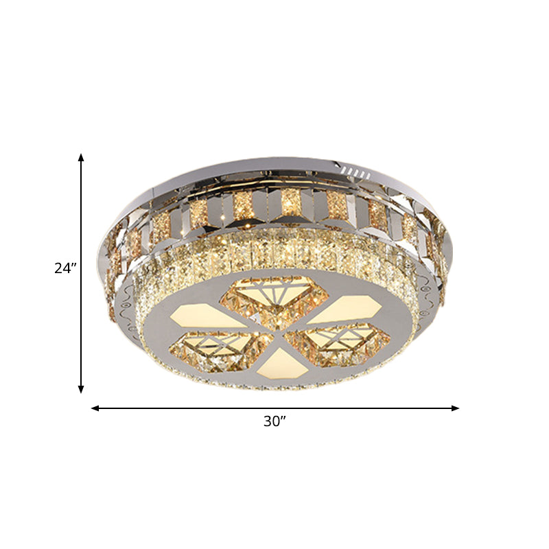 Modern Led Crystal Flush Mount Ceiling Light In Chrome With Diamond Design