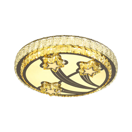 Simple Style 2 - Tier Round Led Flush Ceiling Light With White Faceted Crystal Star Design