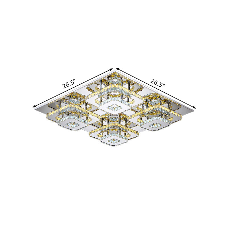 Contemporary Led Ceiling Flush Mount Light With Beveled Crystal Shade - Chrome Finish