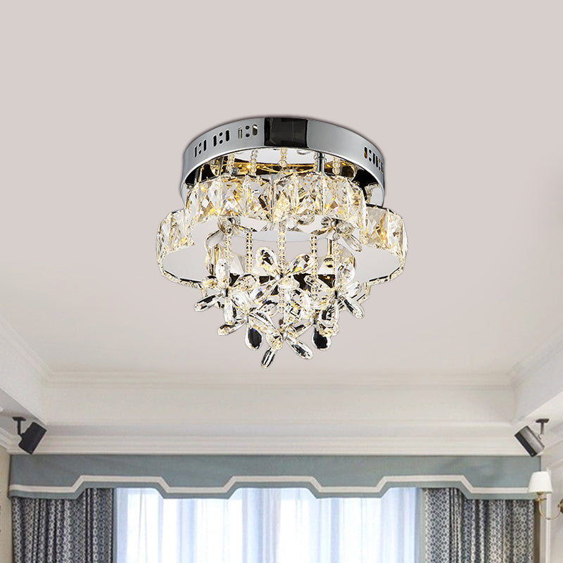 Clear Faceted Crystal Led Flush Mount Lamp For Corridor - Elegant Ceiling Mounted Light