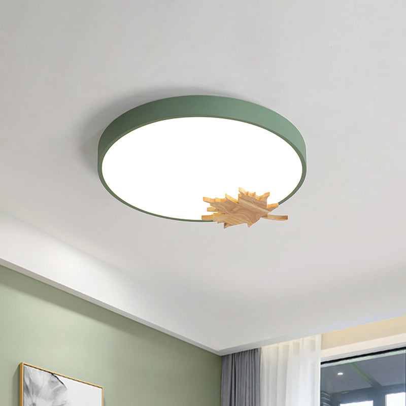 Modern Acrylic Led Drum Ceiling Mount Flush Light Fixture For Bedroom - Gray/White/Green With Maple