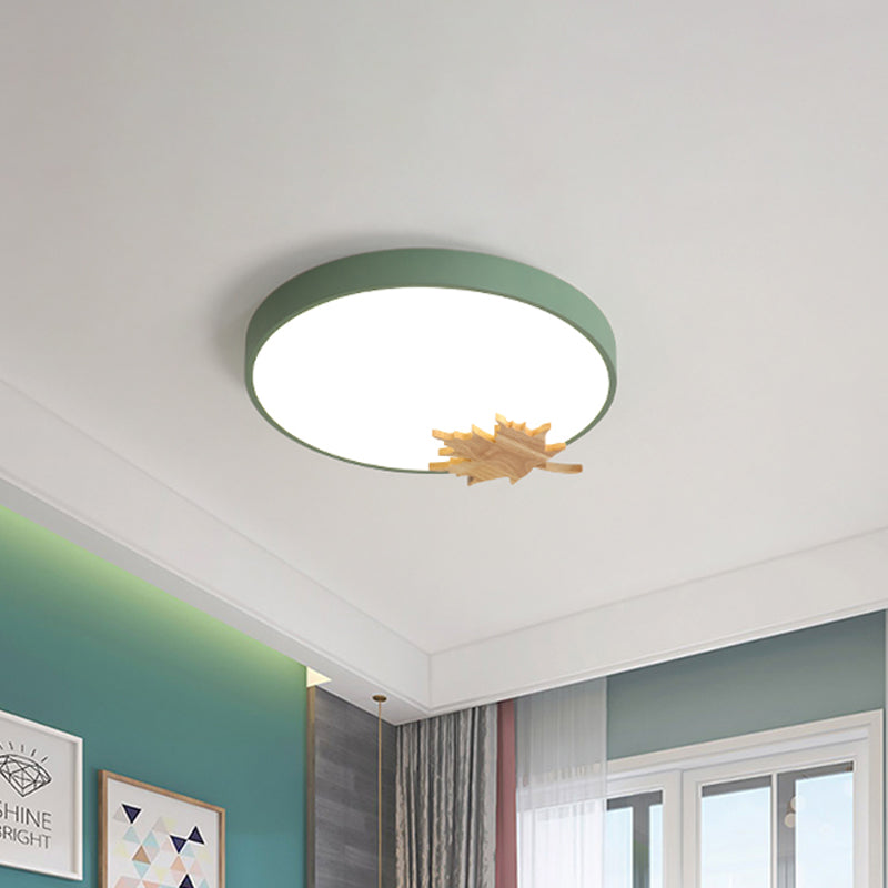 Modern Acrylic Led Drum Ceiling Mount Flush Light Fixture For Bedroom - Gray/White/Green With Maple