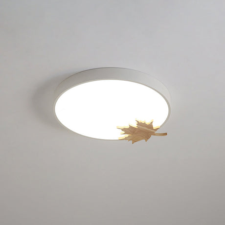 Modern Acrylic Led Drum Ceiling Mount Flush Light Fixture For Bedroom - Gray/White/Green With Maple