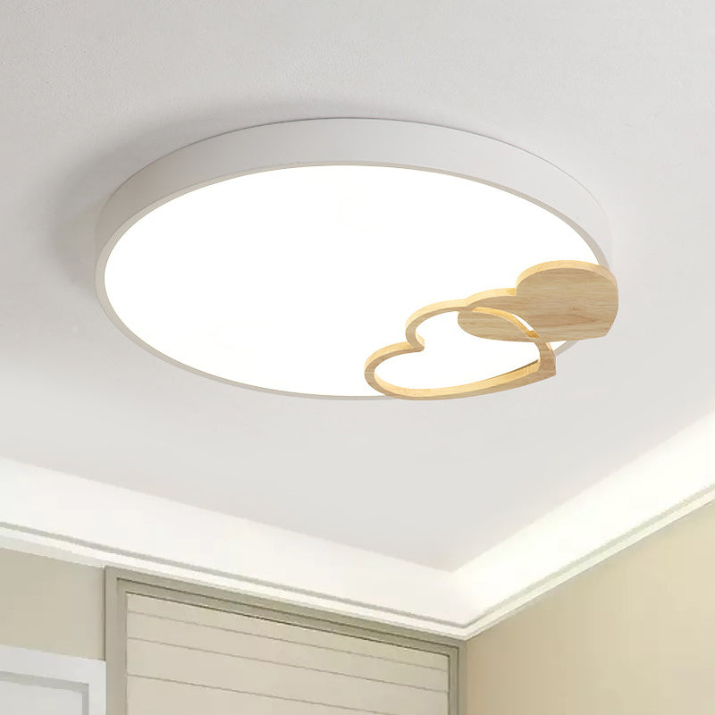Nordic Led Acrylic Drum Flush Mount Ceiling Light With Heart Decor In Gray/White/Green White