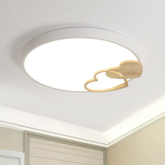 Nordic Led Acrylic Drum Flush Mount Ceiling Light With Heart Decor In Gray/White/Green White