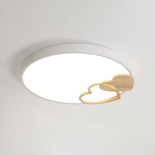 Nordic Led Acrylic Drum Flush Mount Ceiling Light With Heart Decor In Gray/White/Green