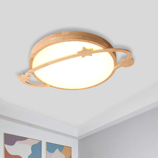 Child-Friendly Led Wood Planet Ceiling Light For Bedroom With Acrylic Shade