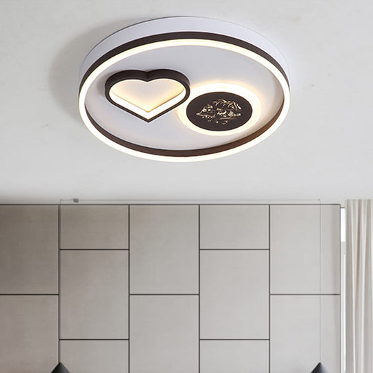 Modern Acrylic Led Flushmount Ceiling Light - Heart Shape Design In Warm/White Coffee / White