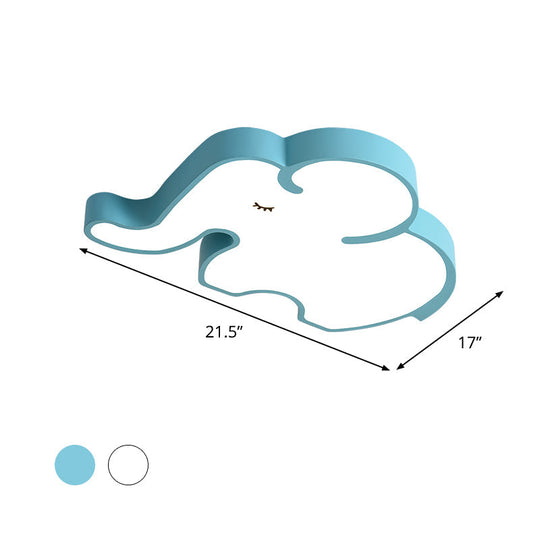 Nordic Led Flush Mount Ceiling Lamp With Elephant Acrylic Shade In Blue/White For Bedroom