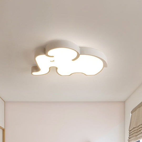 Nordic Led Flush Mount Ceiling Lamp With Elephant Acrylic Shade In Blue/White For Bedroom White