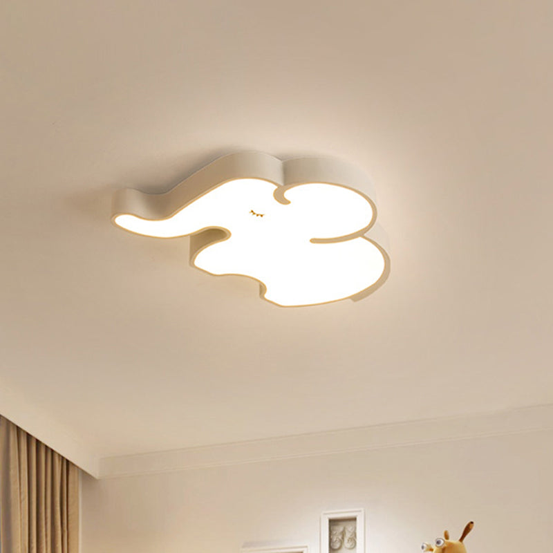Nordic Led Flush Mount Ceiling Lamp With Elephant Acrylic Shade In Blue/White For Bedroom