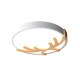 Nordic Led Flushmount Acrylic Ceiling Fixture With Wood Antler - White/Green/Gray