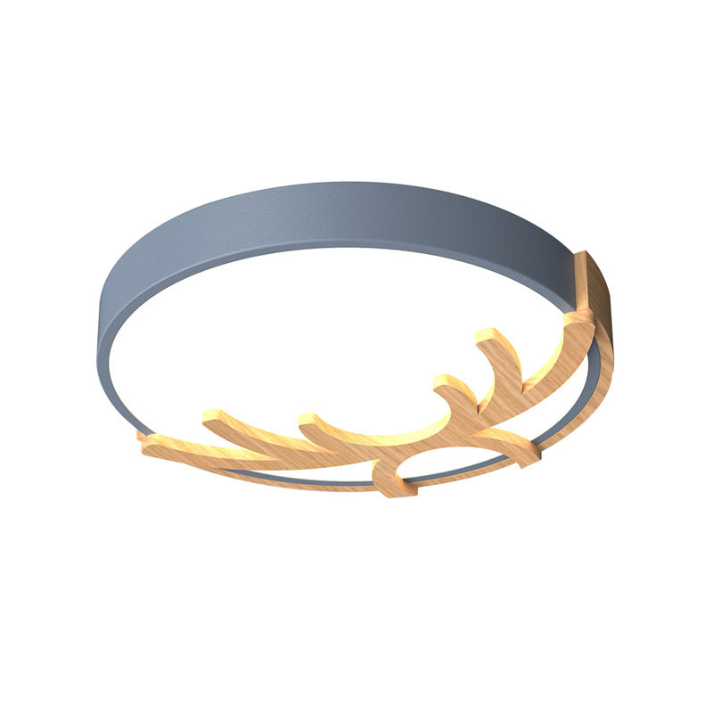 Nordic Led Flushmount Acrylic Ceiling Fixture With Wood Antler - White/Green/Gray