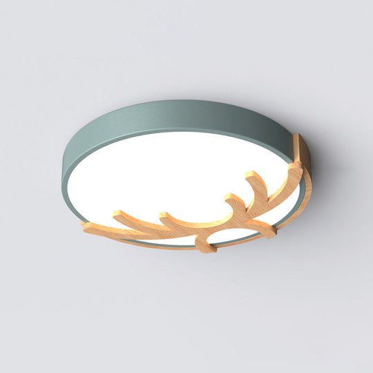 Nordic Led Flushmount Acrylic Ceiling Fixture With Wood Antler - White/Green/Gray