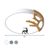 Contemporary Led Acrylic Drum Flush Mount Lighting - Green/White/Gray Ceiling Light With Deer