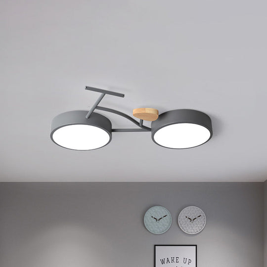 Modern Led Ceiling Light With Creative Bike Acrylic Shade For Bedroom In Gray/White/Green