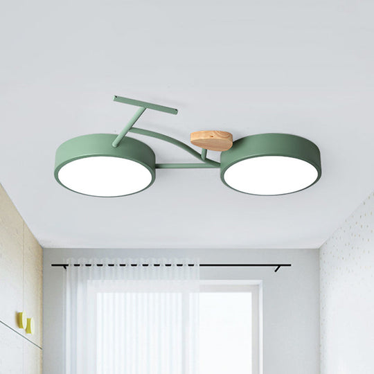 Modern Led Ceiling Light With Creative Bike Acrylic Shade For Bedroom In Gray/White/Green