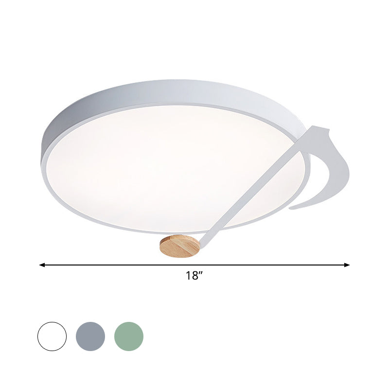 Contemporary Drum Led Ceiling Lamp - White/Gray/Green With Music Notes Ideal For Bedroom Lighting