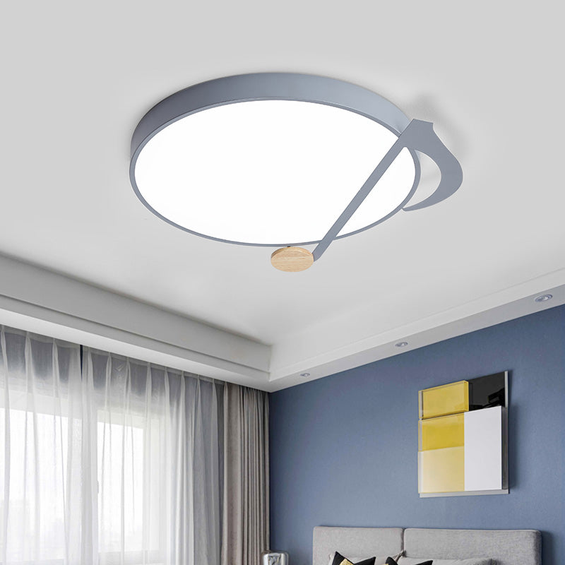 Contemporary Drum Led Ceiling Lamp - White/Gray/Green With Music Notes Ideal For Bedroom Lighting