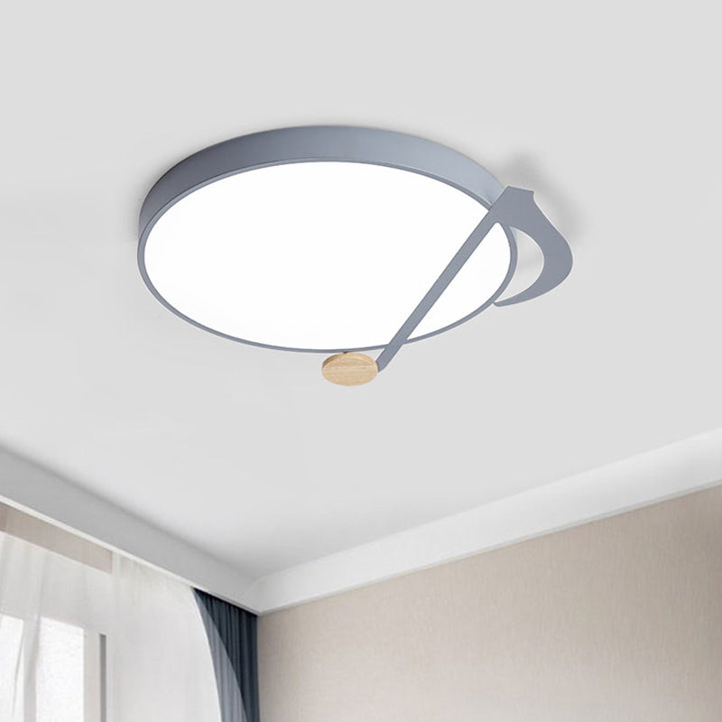 Contemporary Drum Led Ceiling Lamp - White/Gray/Green With Music Notes Ideal For Bedroom Lighting