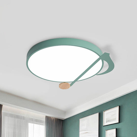 Contemporary Drum Led Ceiling Lamp - White/Gray/Green With Music Notes Ideal For Bedroom Lighting