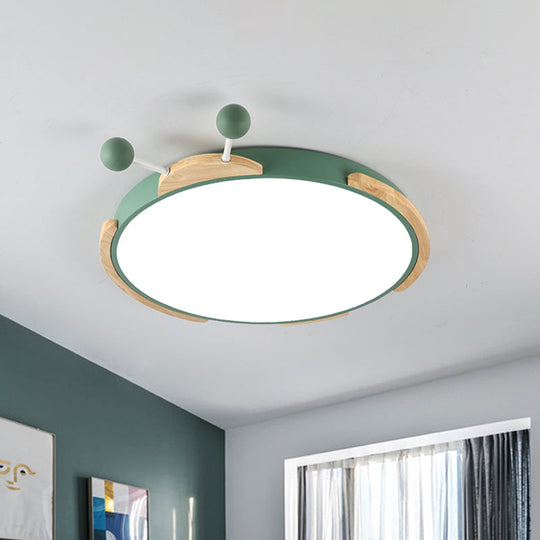 Insect Cartoon Ceiling Lamp With Led Flushmount Lighting In Warm/White Light - Gray/Green Green /