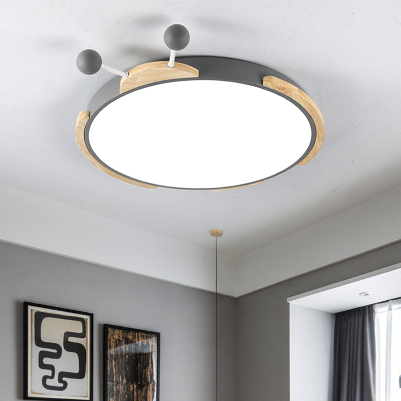 Insect Cartoon Ceiling Lamp With Led Flushmount Lighting In Warm/White Light - Gray/Green Grey /