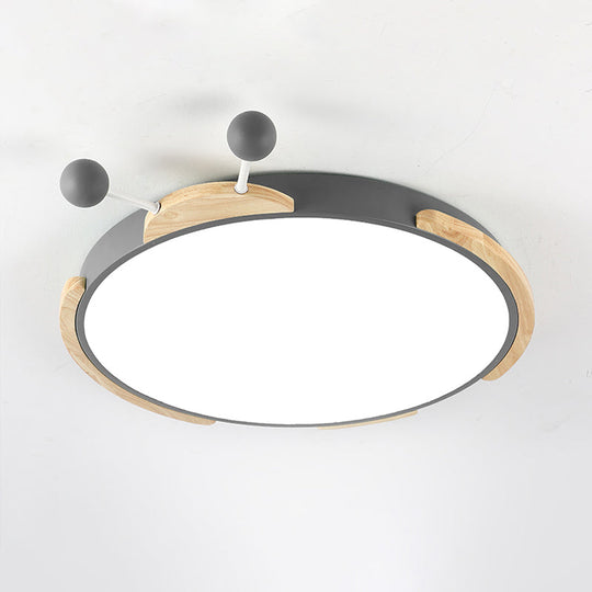 Insect Cartoon Ceiling Lamp With Led Flushmount Lighting In Warm/White Light - Gray/Green