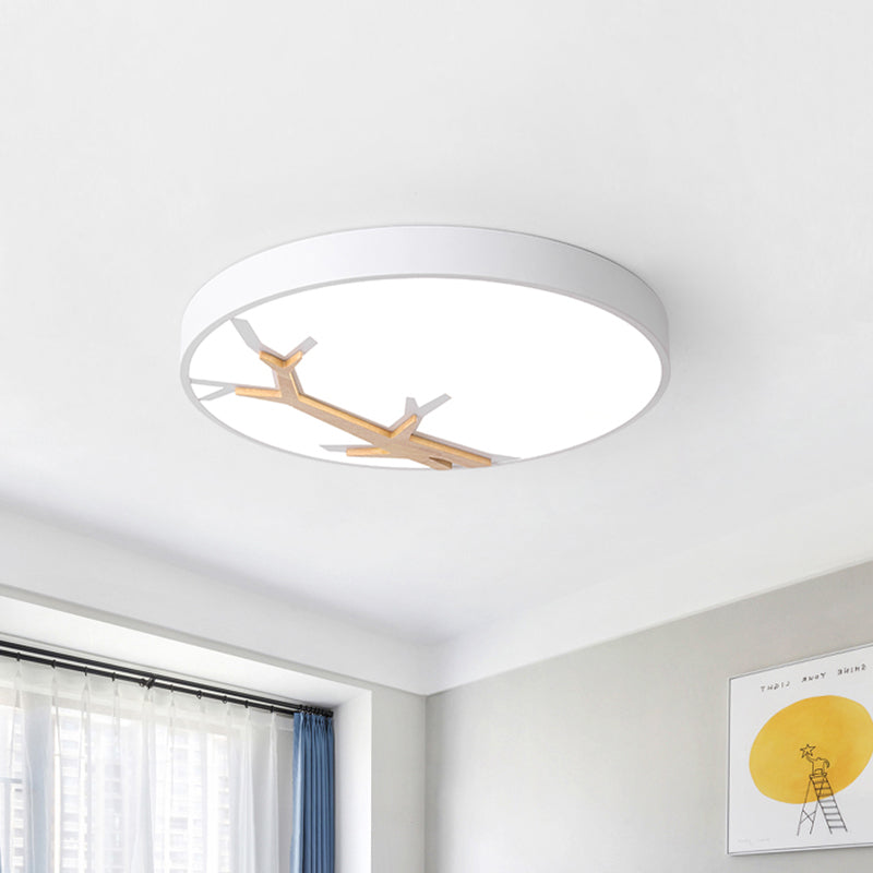 Nordic Iron Flushmount Led Ceiling Light With Withered Branch Pattern In Grey/White/Blue-Wood White