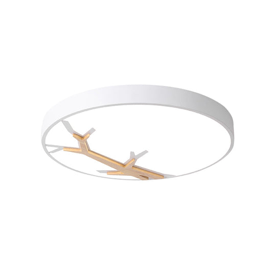 Nordic Iron Flushmount Led Ceiling Light With Withered Branch Pattern In Grey/White/Blue - Wood