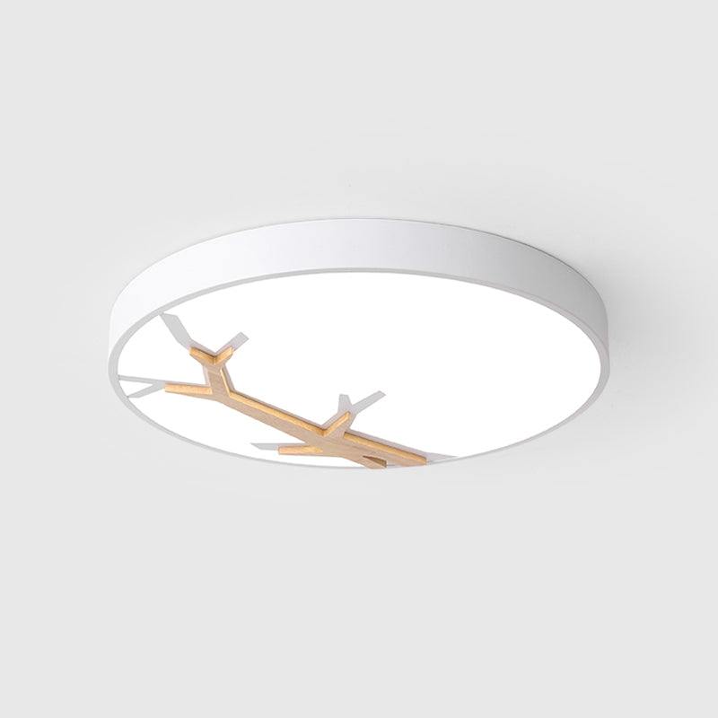 Nordic Iron Flushmount Led Ceiling Light With Withered Branch Pattern In Grey/White/Blue - Wood
